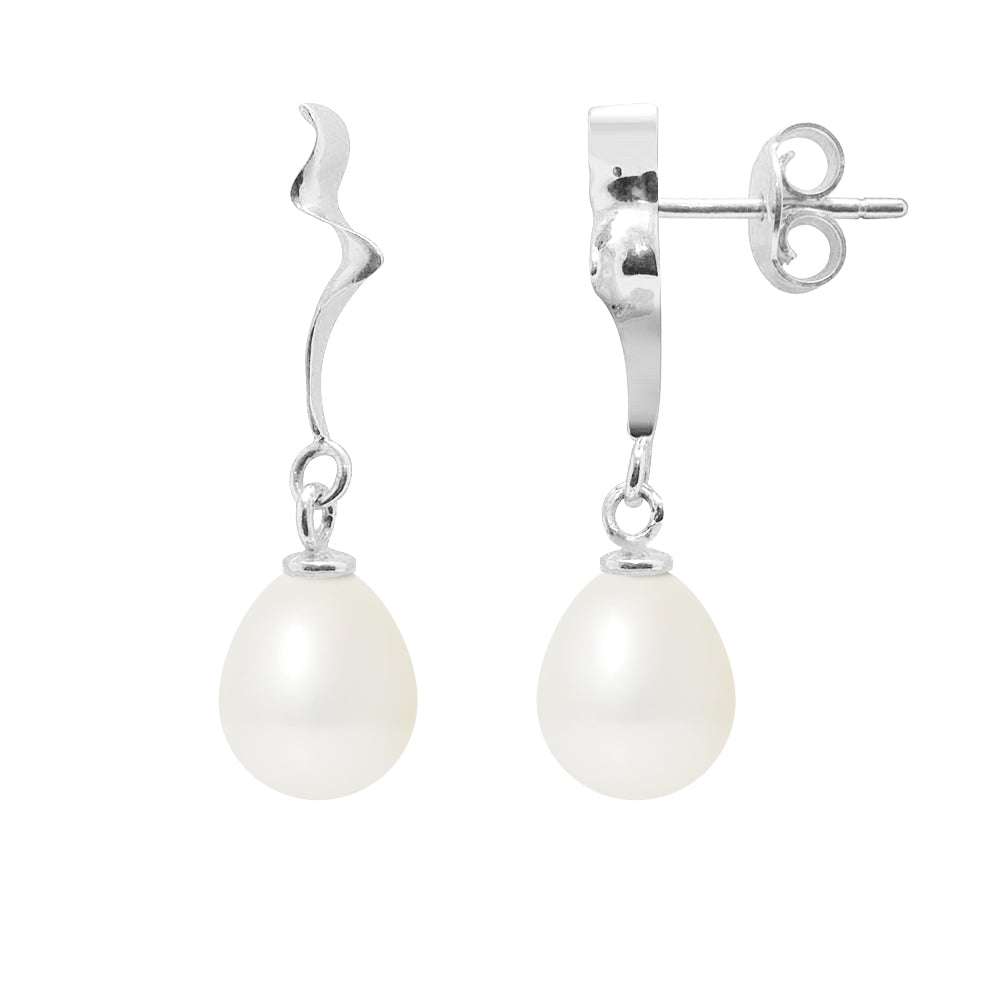 PERLINEA- Boucles d'Oreilles- Perles de Culture d'Eau Douce Bouton 8-9 mm Blanc- Argent 925 Rhodié- Bijou Femme