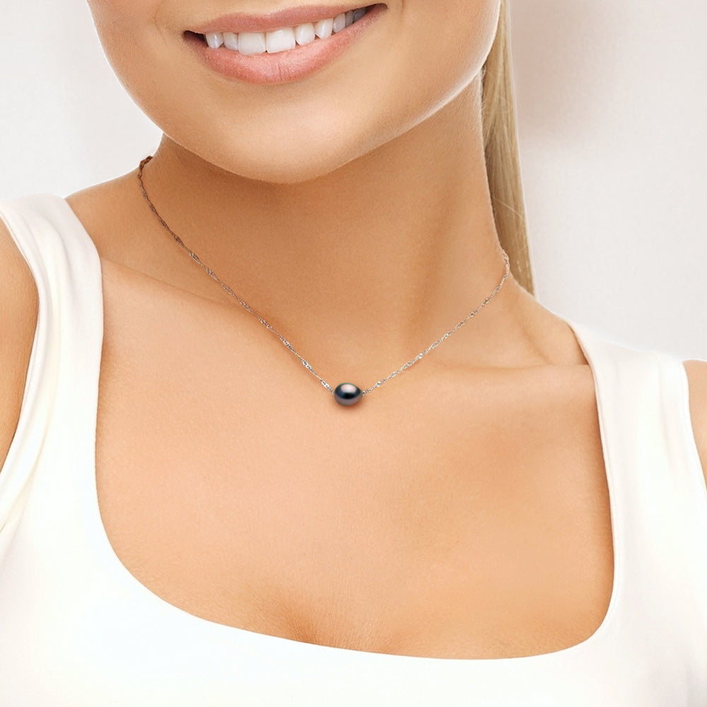 PERLINEA- Collier- Perles de Culture de Tahiti Bouton 8-9 mm- Or Blanc 9 Carats- Bijou Femme