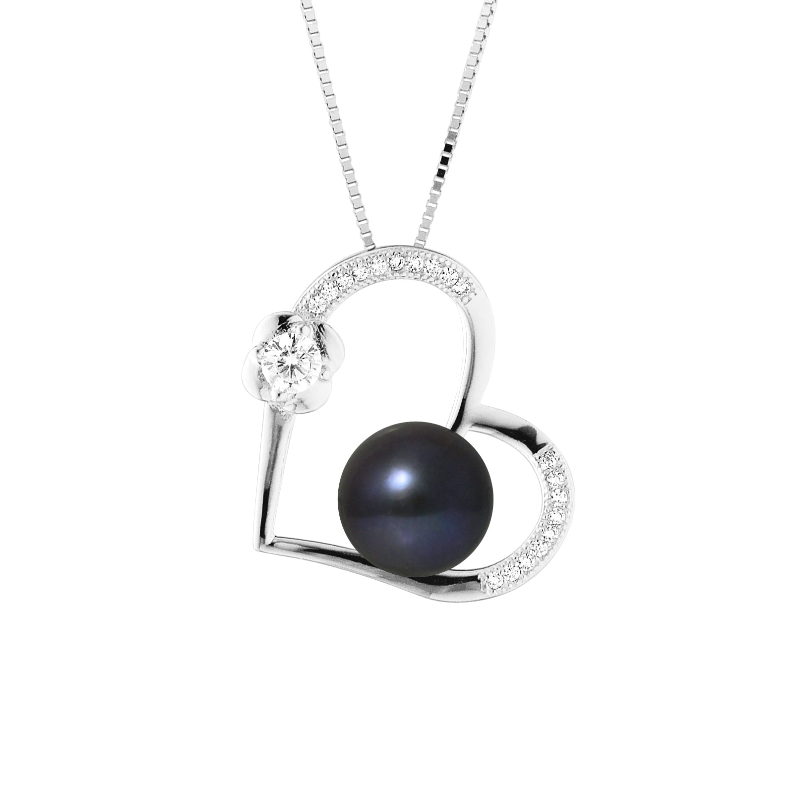 Collier Love Perle de Culture Noire 9-10mm - Argent 925 Rhodié - Bijou Femme Élégant
