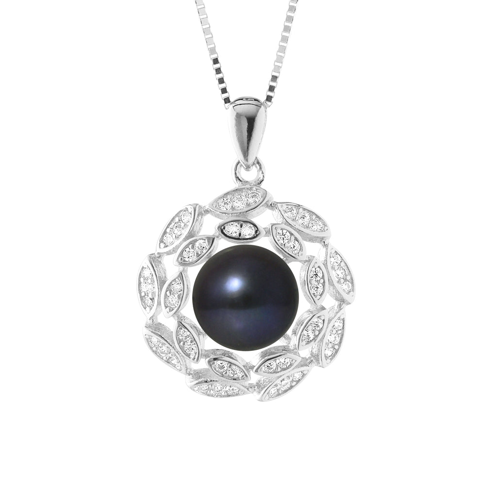 Collier Corolle Perle de Culture Blanche 8-9mm - Argent 925 Rhodié - Bijou Femme Élégant