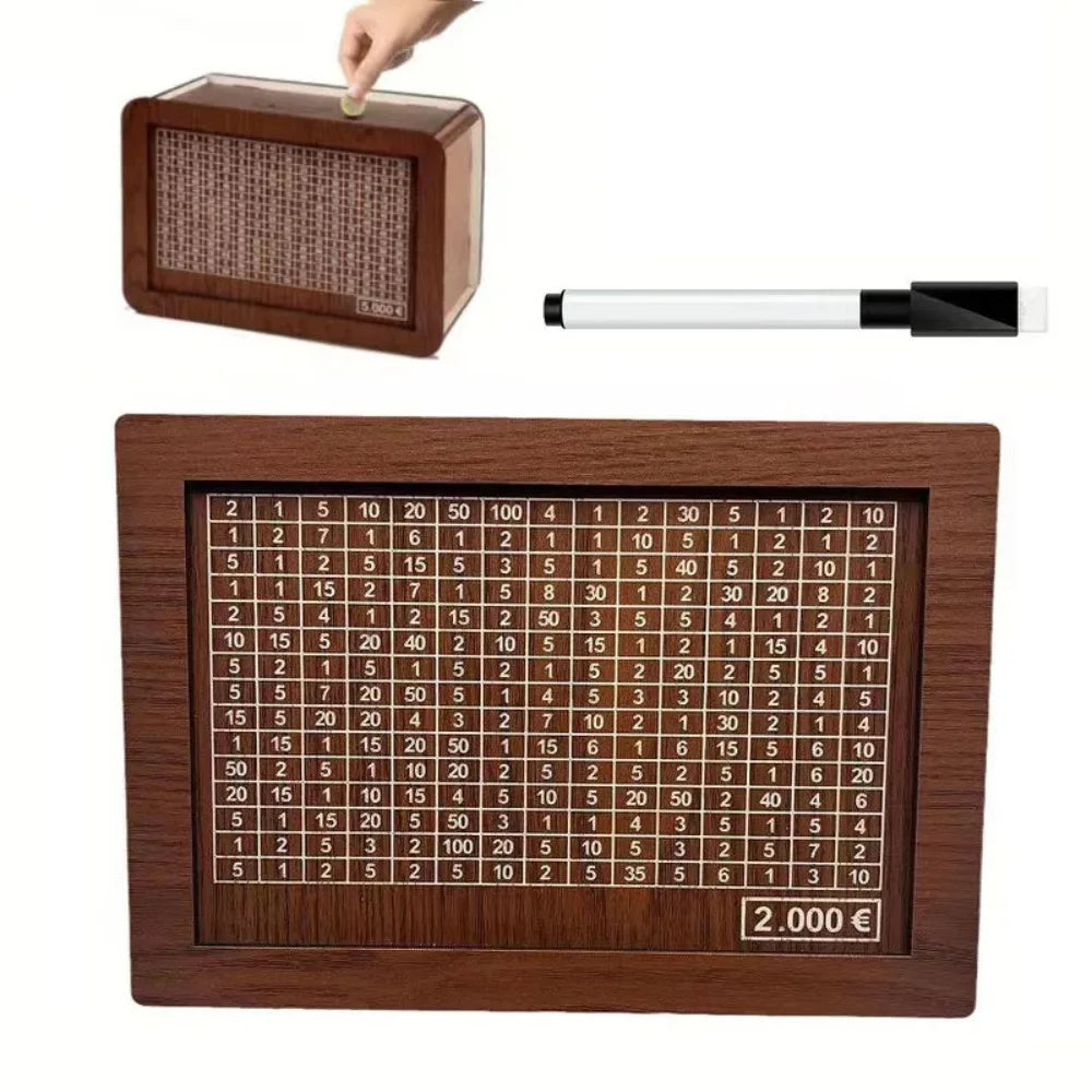 Tirelire d'Épargne en Bois 1000€ - Défi Économies Motivant