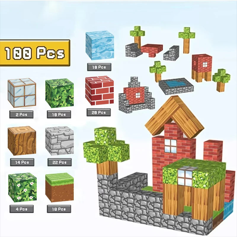 Lot de 100 Cubes Magnétiques de Construction - Jeu Éducatif STEM Enfant 6+